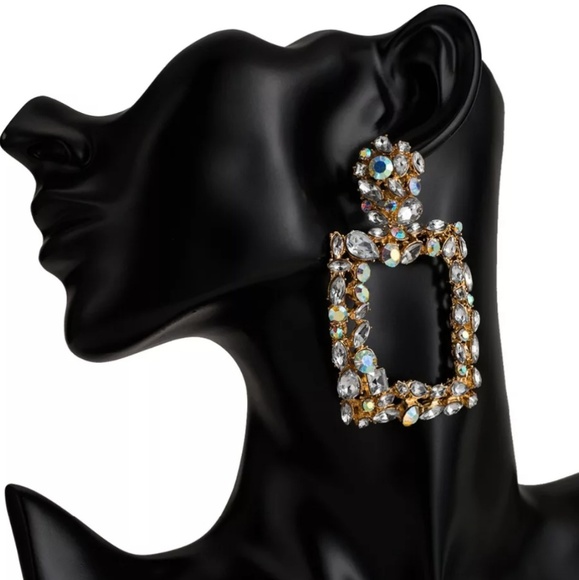 Square Crystal Earrings Chandelier Earrings - Picture 4 of 7